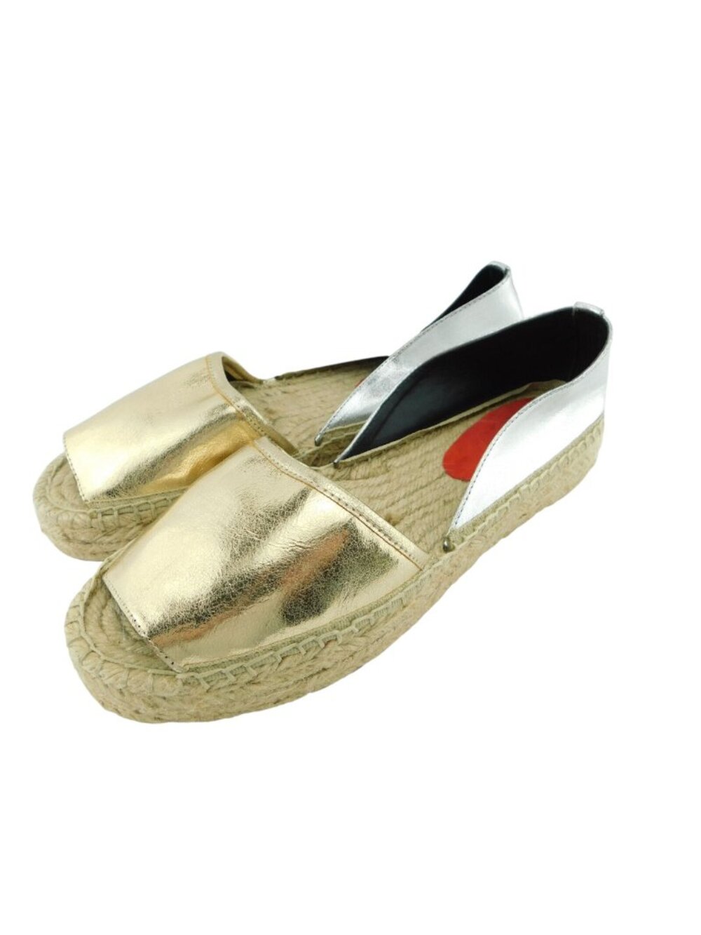 REBECCA MINKOFF Gold Silver Metallic Leather Flat Espadrille Slip On Shoes 7